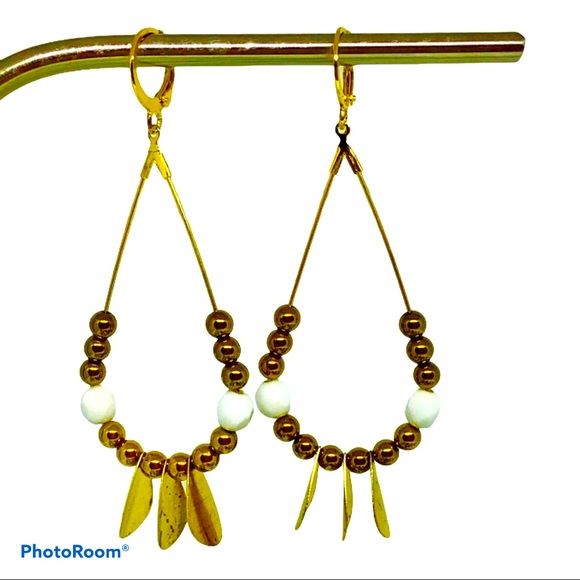 Hoop Earrings, Beaded Teardrop Dangles - Picture 3 of 4